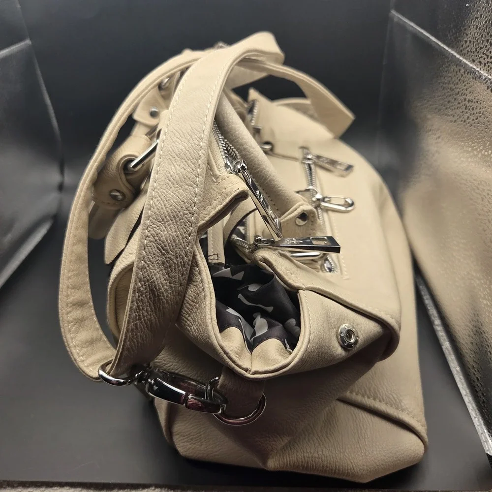 Jenna Kator Collection Vegan Leather Cream Crossbody Satchel